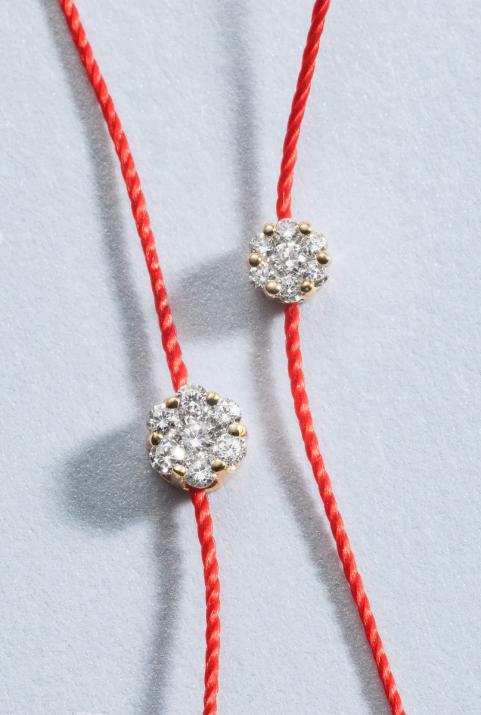 String Bracelet For Women with 0.05ct Round Diamond in Yellow Gold Cluster Setting